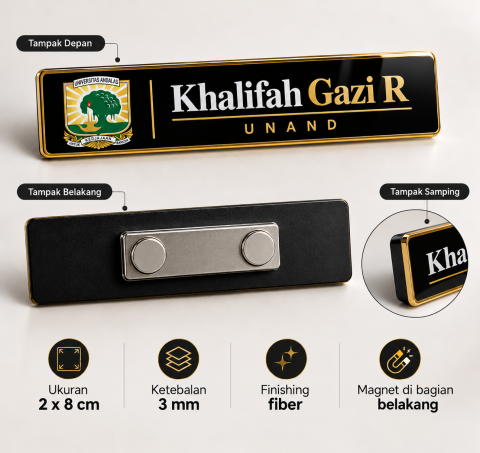 Name Tag (2x8 cm) + Magnet Persegi/Bulat