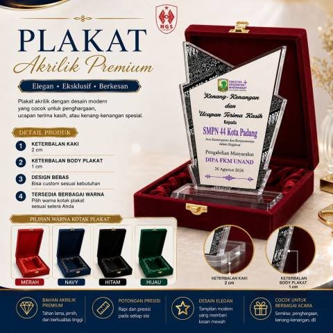 Plakat Akrilik Tebal 10 mm + Kaki Tebal 2,5 cm
