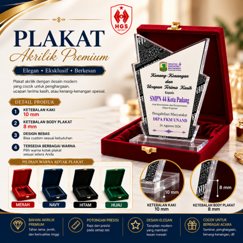 Plakat Akrilik Tebal 8 mm + kaki Tebal 1,2 cm